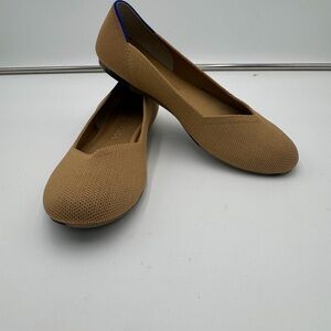 Rothys The Flat Camel Knit Ballet Flats Womens Size 7.5 Washable Round Toe